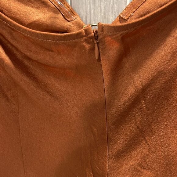 MESHKI (NWT) Harriet Satin Midi High Split Dress, Biscuit, Size L - Picture 9 of 15